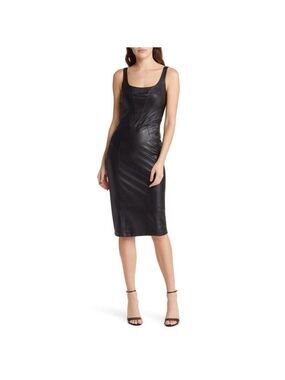 Women's Amanda Uprichard Black Faux Leather Corset Midi Dress XS